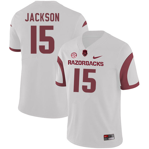 Men #15 T.Q. Jackson Arkansas Razorbacks College Football Jerseys Sale-White - Click Image to Close